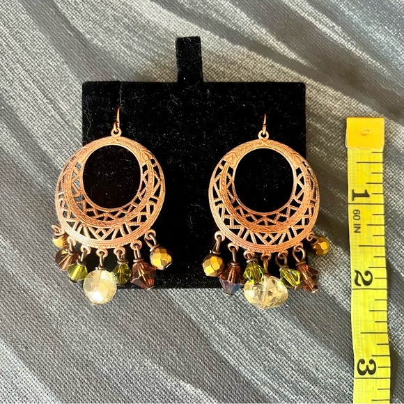 Copper Tone Costume Earrings with Sparkling Bead Charms ! - Picture 3 of 4